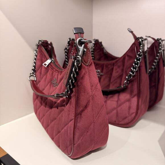 Coach Teri Hobo Bag In Organic Cotton With Quilting CCW69 velvet/Gunmetal/Burgun - Picture 2 of 7